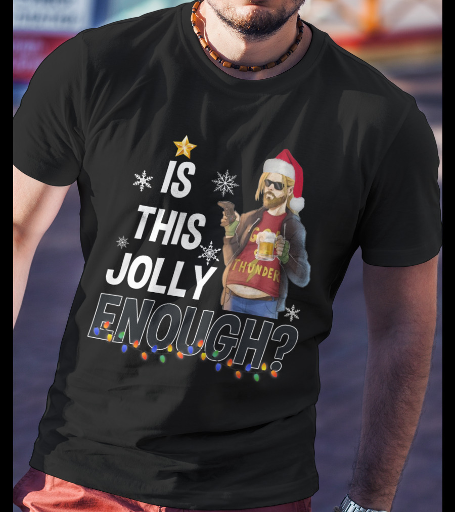 Is This Jolly Enough Thor Thunder Santa Hat Retro Holiday T-Shirt