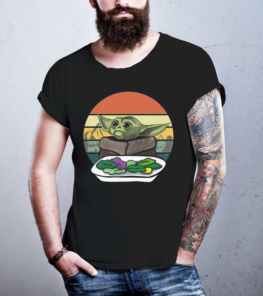 Baby Yoda Yelling At The Table Mountains 70s Sunset Forest T-Shirt