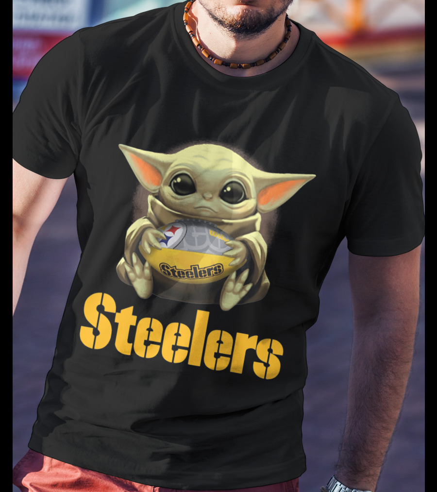 Baby Yoda Steelers Hug Football T-Shirt