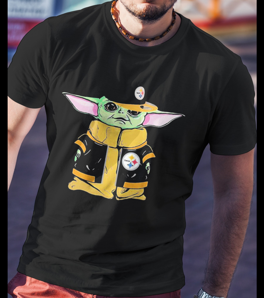 Baby Yoda Wearing Pittsburgh Steelers Hat And Jacket T-Shirt