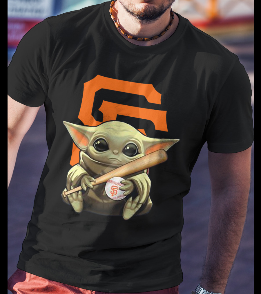 Baby Yoda San Francisco Giants Logo Baseball Bat And Ball T-Shirt