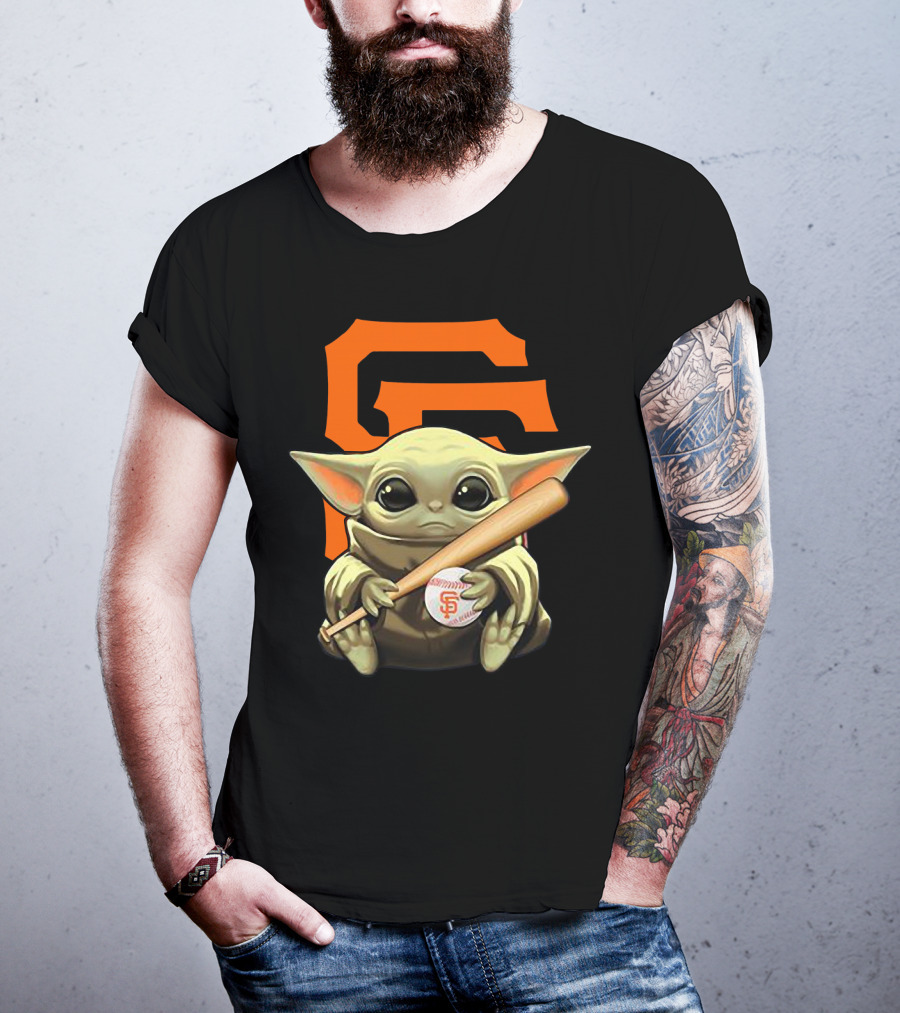 Baby Yoda San Francisco Giants Logo Baseball Bat And Ball T-Shirt