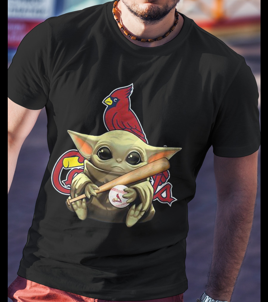 Baby Yoda St. Louis Cardinals Baseball Bat And Ball With Cardinal T-Shirt