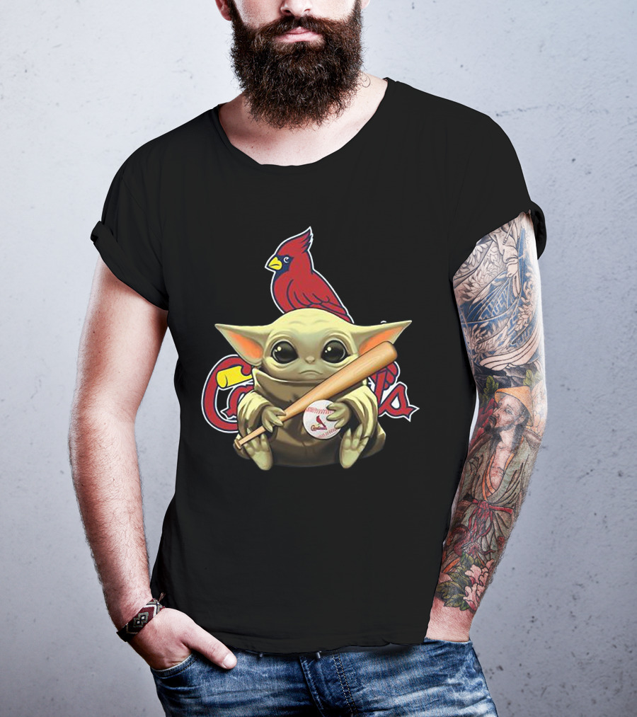 Baby Yoda St. Louis Cardinals Baseball Bat And Ball With Cardinal T-Shirt
