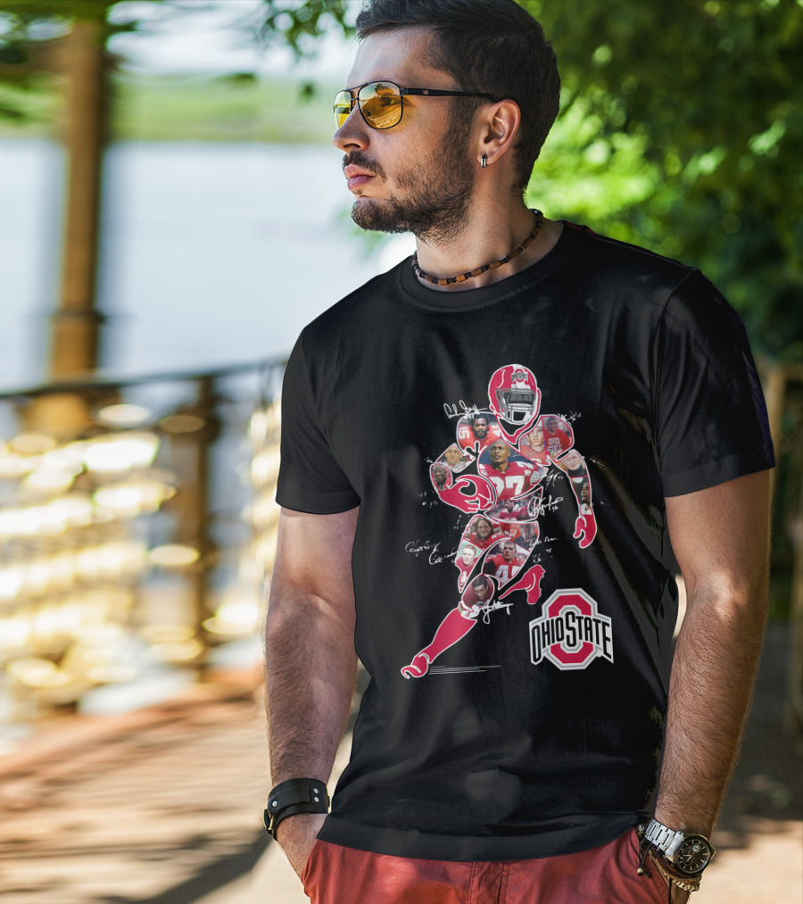 Ohio State Buckeyes Football Collage With Player And Helmet T-Shirt