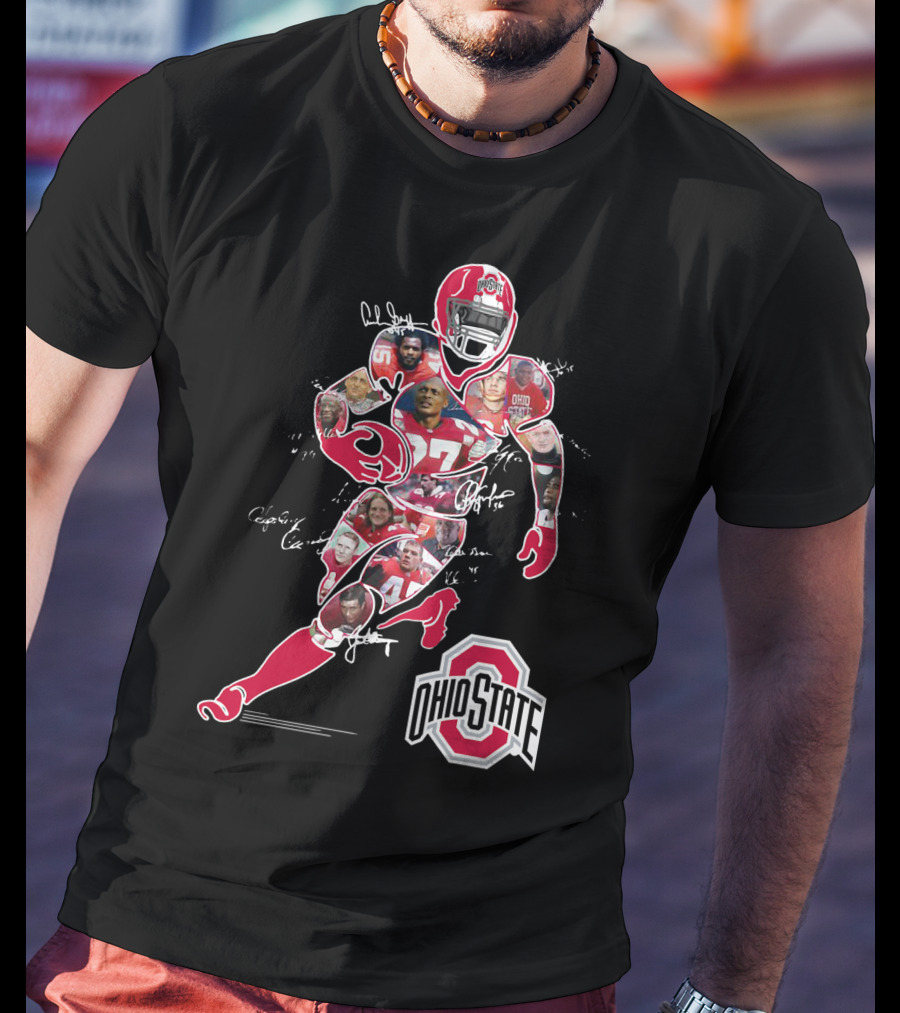 Ohio State Buckeyes Football Collage With Player And Helmet T-Shirt
