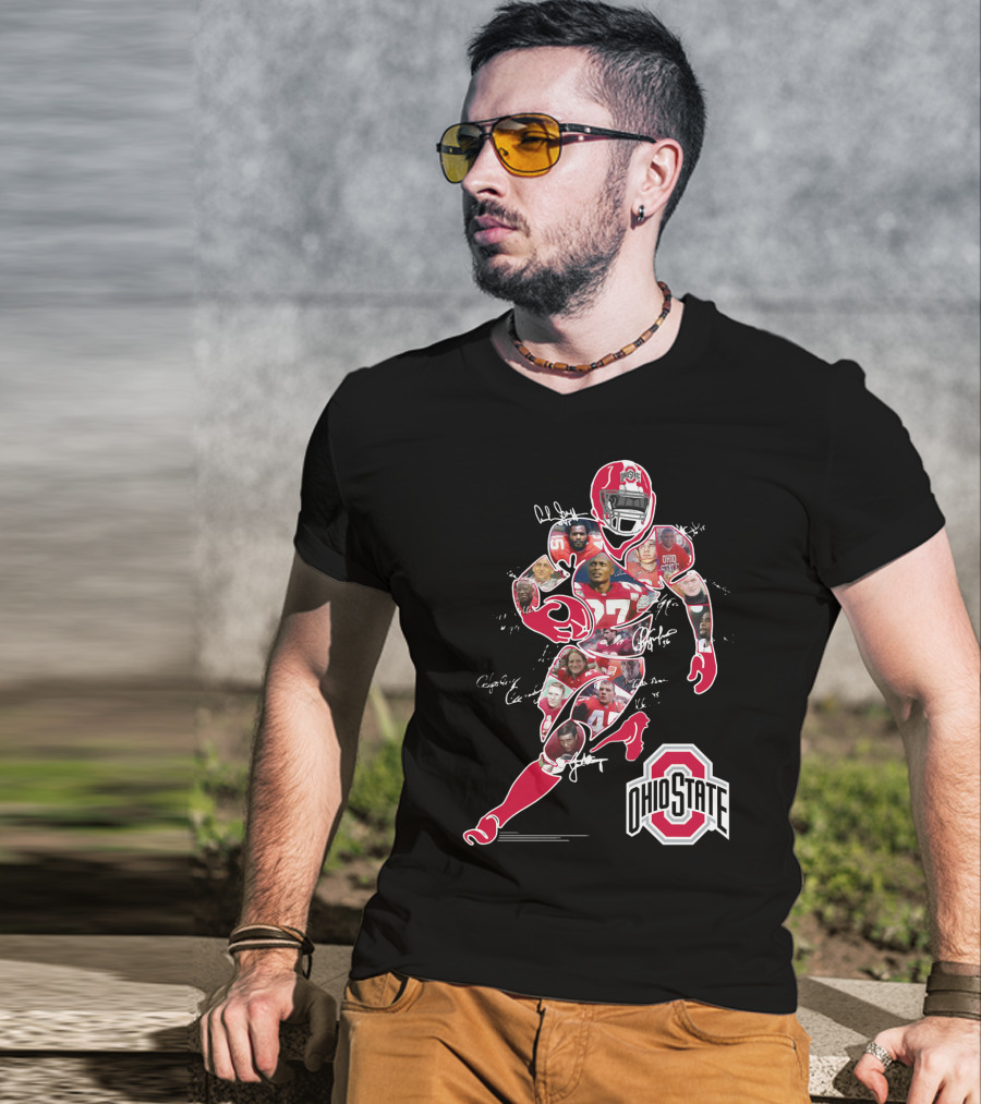 Ohio State Buckeyes Football Collage With Player And Helmet T-Shirt