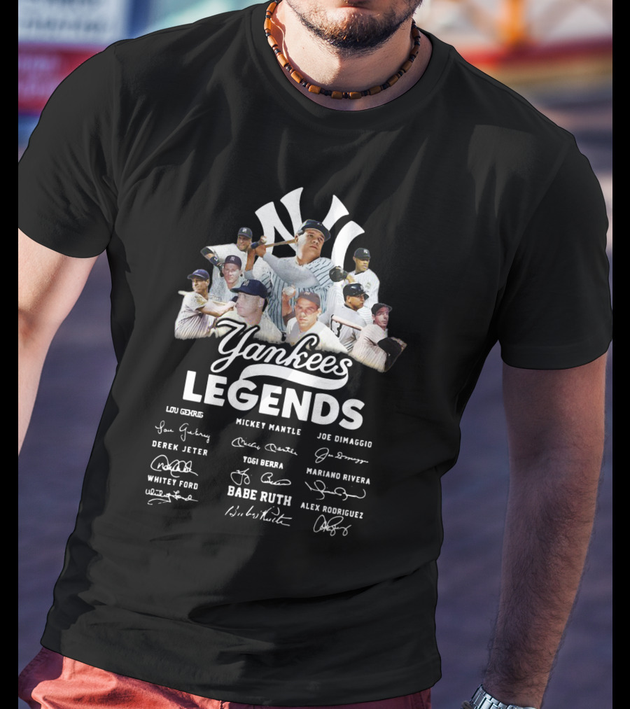 Yankees Legends Lou Gehrig Mickey Mantle Joe Dimaggio Derek Jeter Yogi Berra Mariano Rivera Babe Ruth Alex Rodriguez Whitey Ford T-Shirt