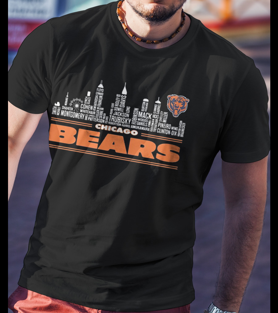 Chicago Bears City Skyline Team Players List T-Shirt