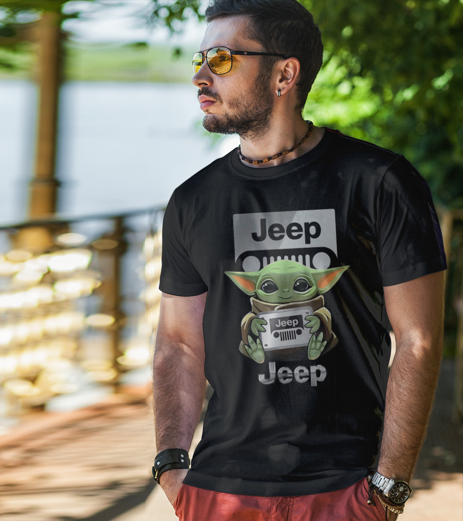 Baby Yoda Jeep Hugging Emblem T-Shirt