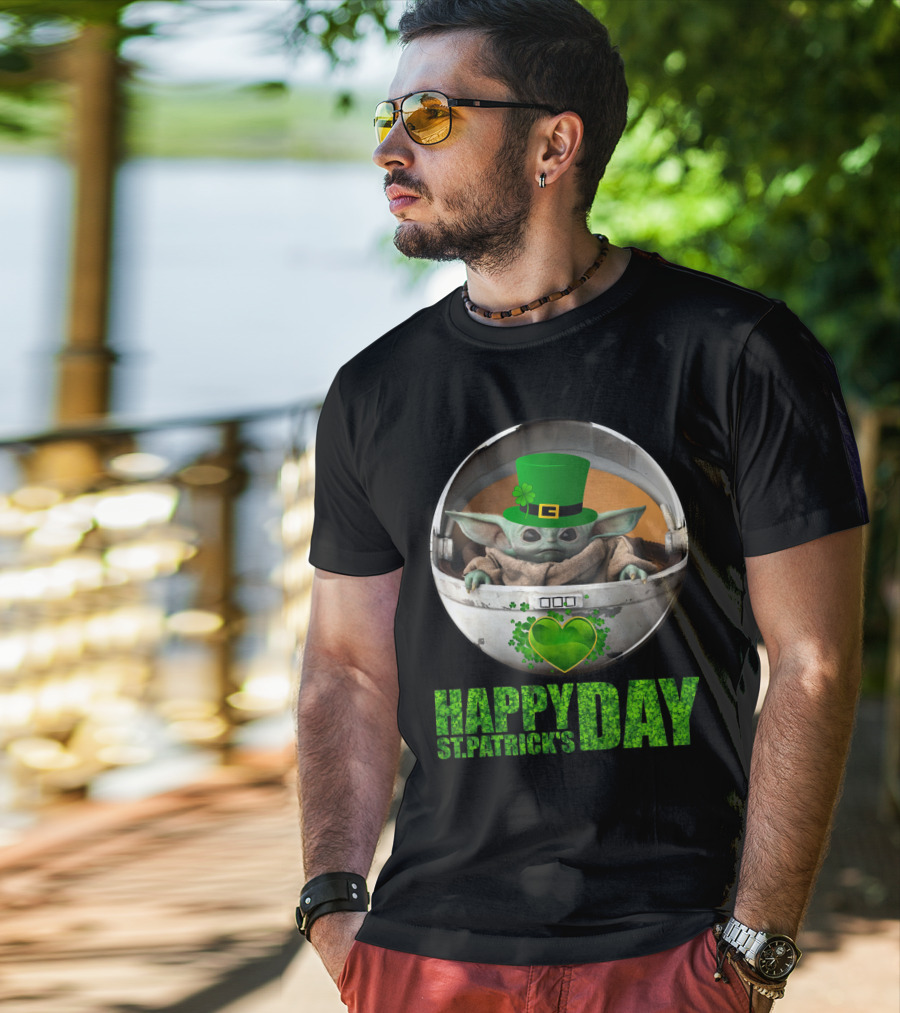 Happy St Patrick's Day Baby Yoda Shamrock Hat Heart T-Shirt