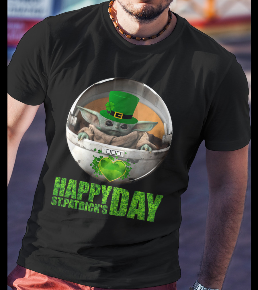 Happy St Patrick's Day Baby Yoda Shamrock Hat Heart T-Shirt