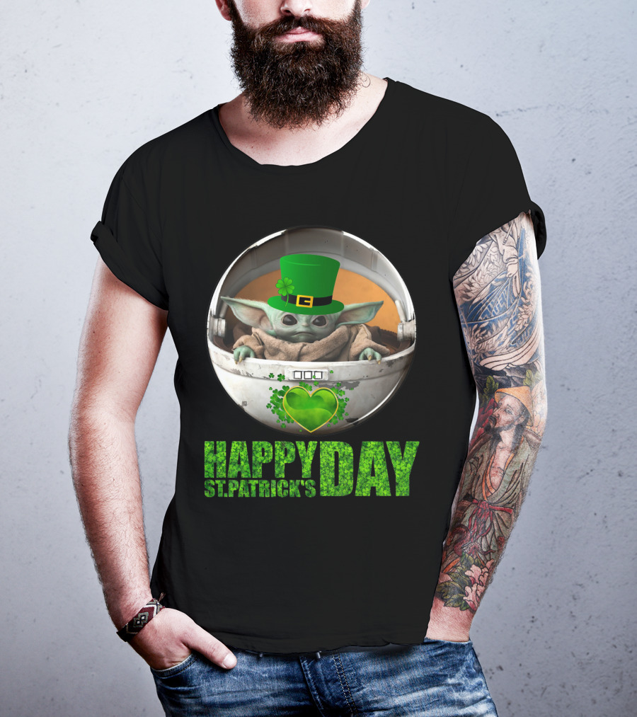 Happy St Patrick's Day Baby Yoda Shamrock Hat Heart T-Shirt