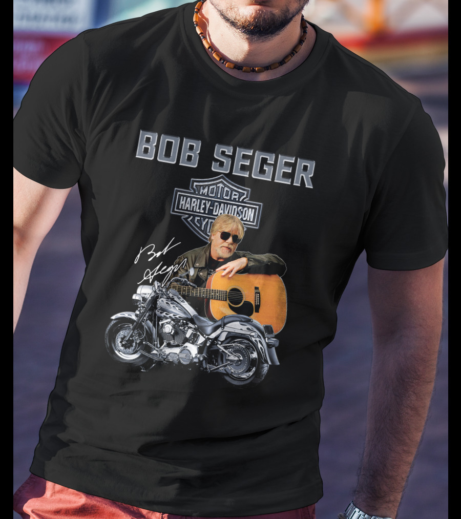 Bob Seger Harley Davidson Motorcycle Guitar Signature T-Shirt
