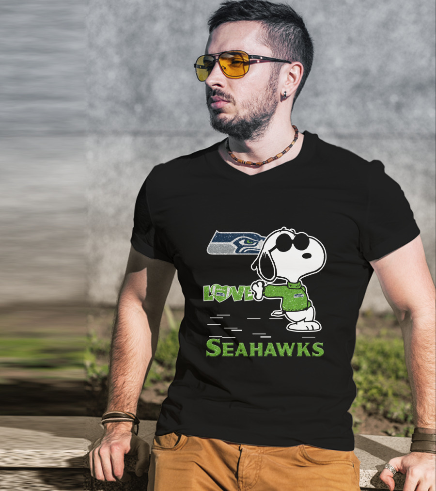Snoopy Love Seahawks Seattle Football Iconic Peanuts Fandom T-Shirt