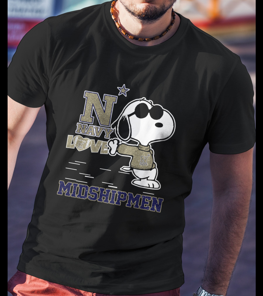 Navy Love Midshipmen Snoopy Walking With Star T-Shirt