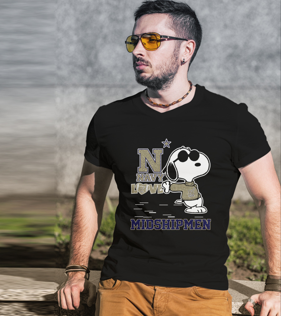 Navy Love Midshipmen Snoopy Walking With Star T-Shirt
