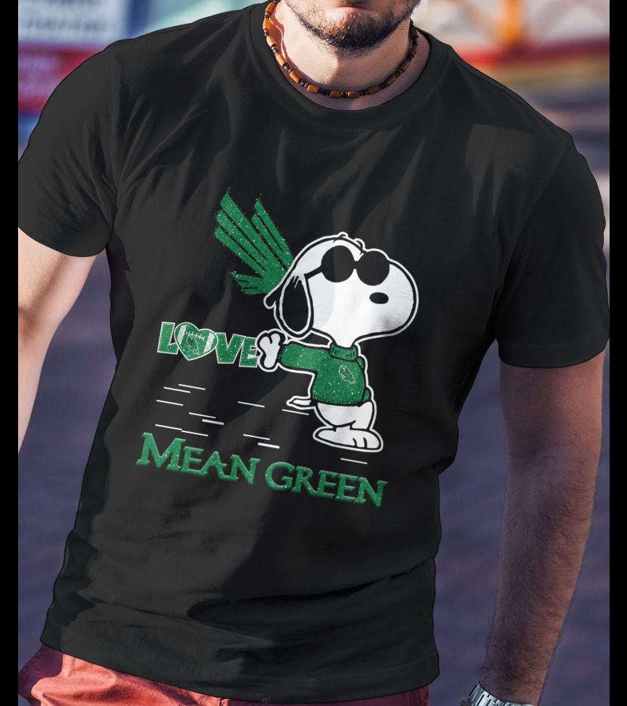 Snoopy Heart Love North Texas Mean Green Peanuts T-Shirt