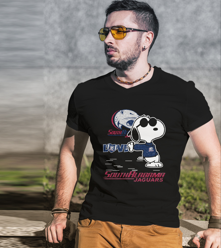 Snoopy Love South Alabama Jaguars Football Fan Gear T-Shirt