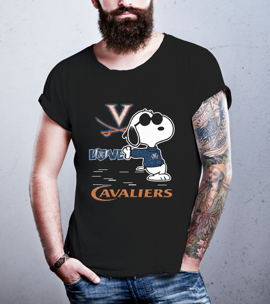 Snoopy Love Virginia Cavaliers V Logo And Heart T-Shirt