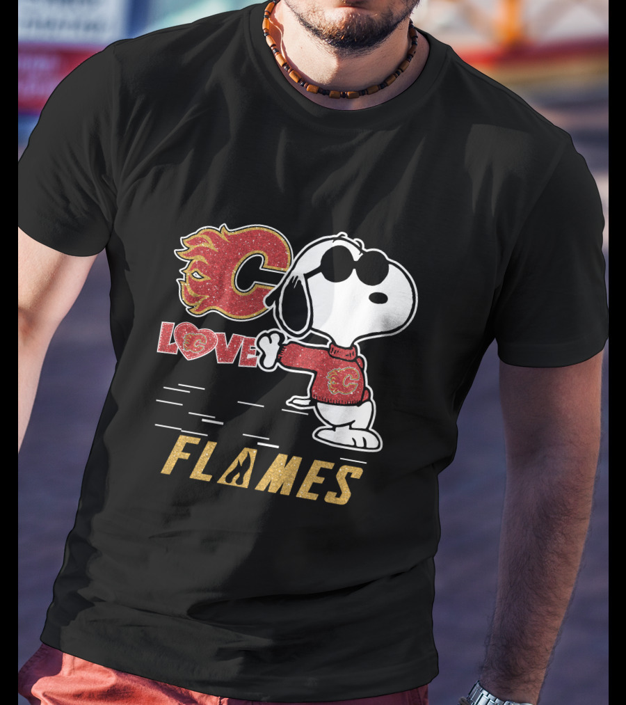 Snoopy Love Calgary Flames Peanuts Logo Cartoon T-Shirt
