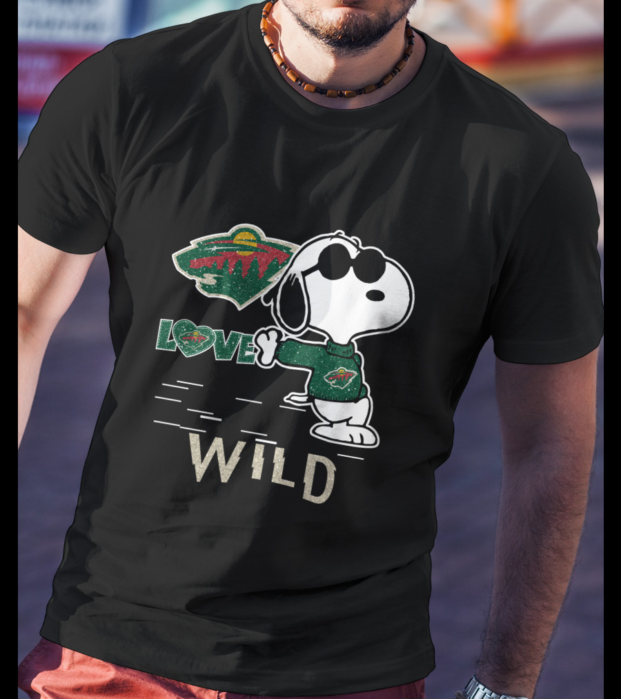 Snoopy Wearing Minnesota Wild Hockey Jersey With Love Wild Logo Elements T-Shirt