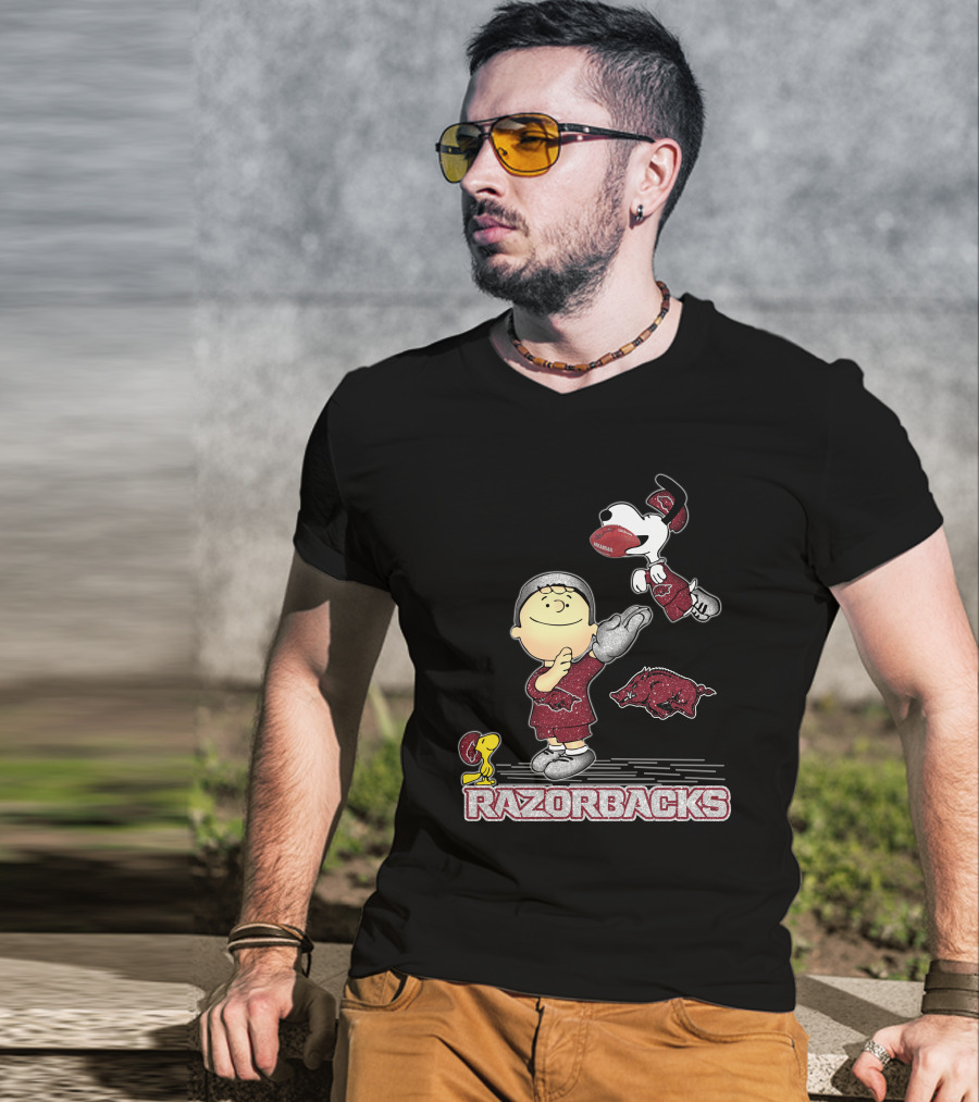 Snoopy And Friends Celebrating Arkansas Razorbacks Football T-Shirt