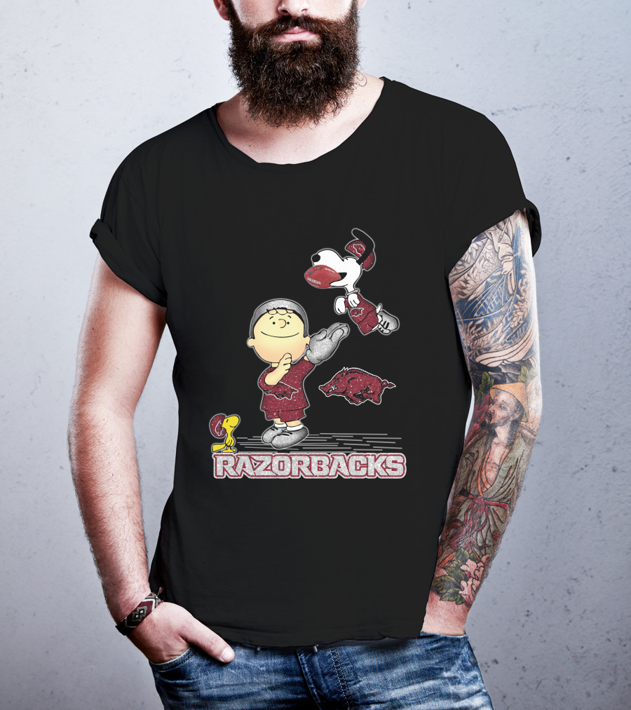 Snoopy And Friends Celebrating Arkansas Razorbacks Football T-Shirt