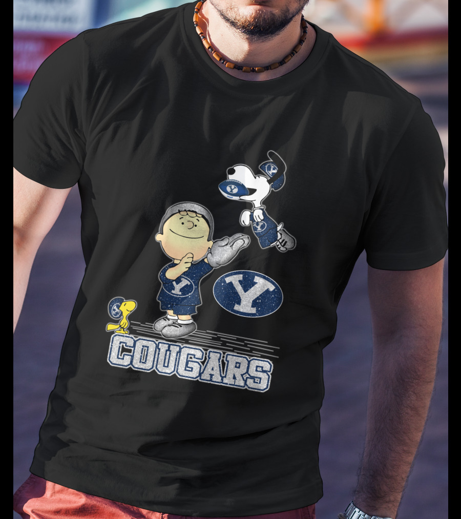 Snoopy Love BYU Cougars Peanuts Football Team Spirit T-Shirt