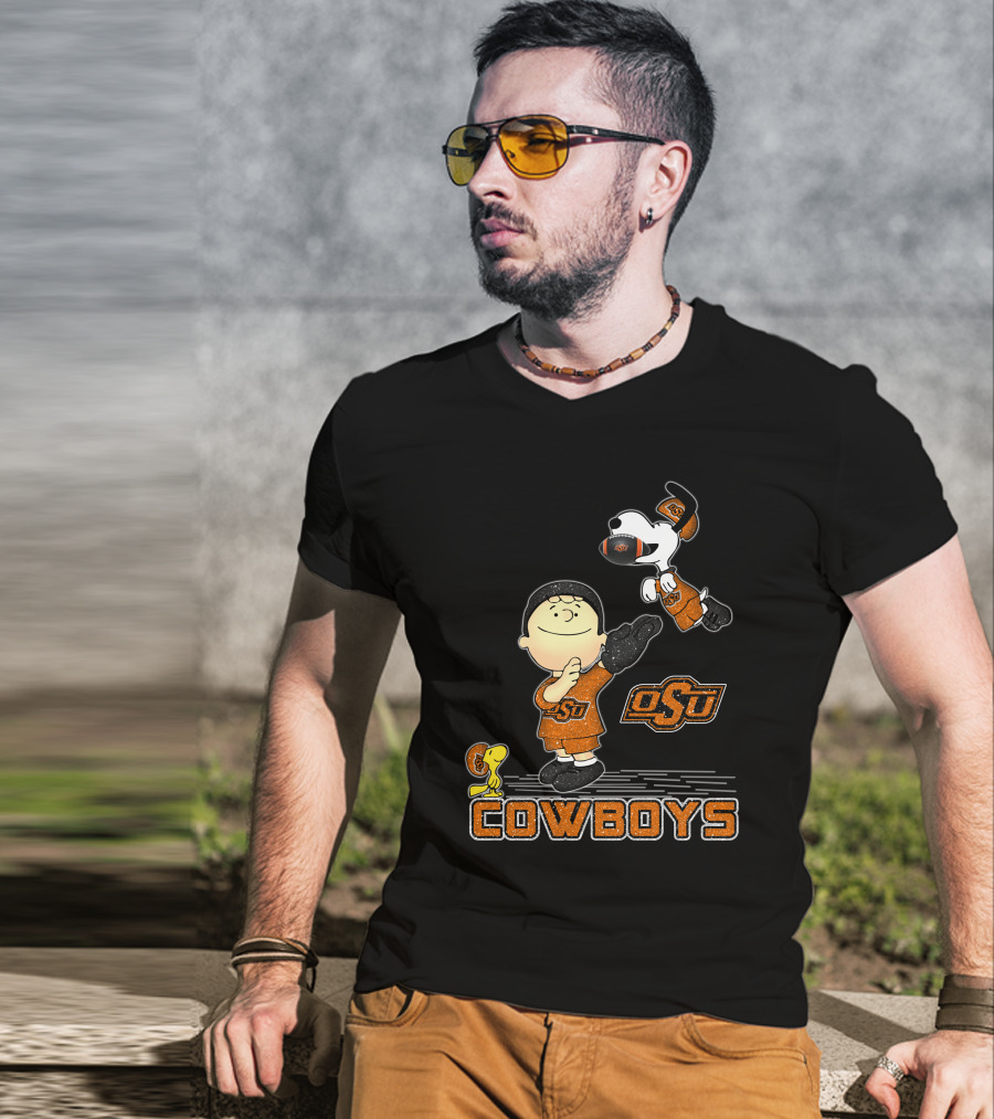 Snoopy OSU Oklahoma State Cowboys Football Charlie Brown Woodstock T-Shirt