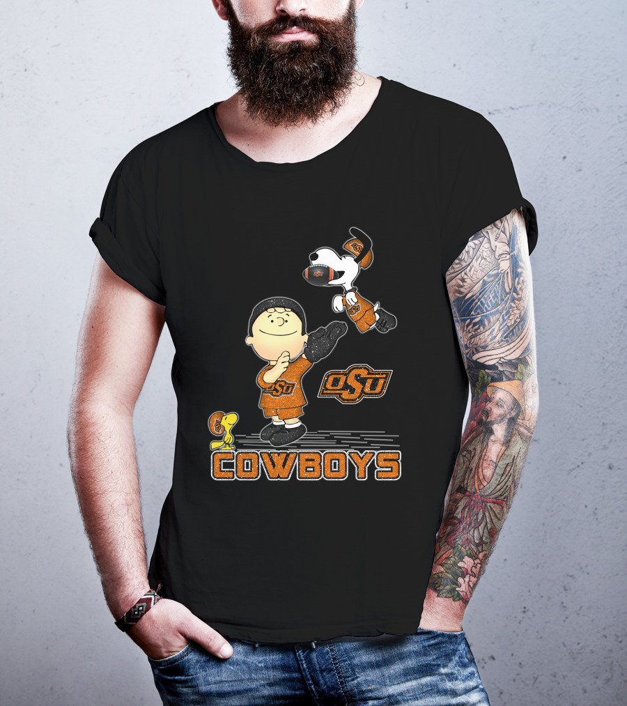 Snoopy OSU Oklahoma State Cowboys Football Charlie Brown Woodstock T-Shirt