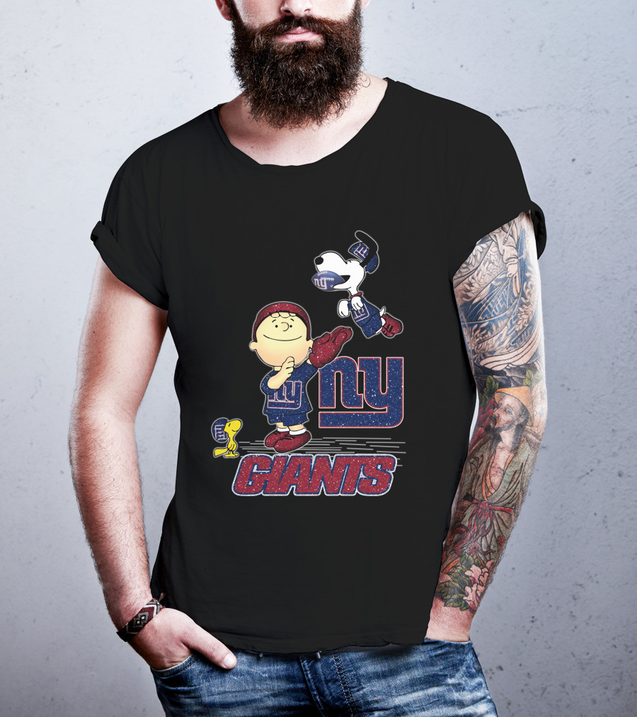 Snoopy Love New York Giants Ny Giants Football Charlie Brown Woodstock T-Shirt