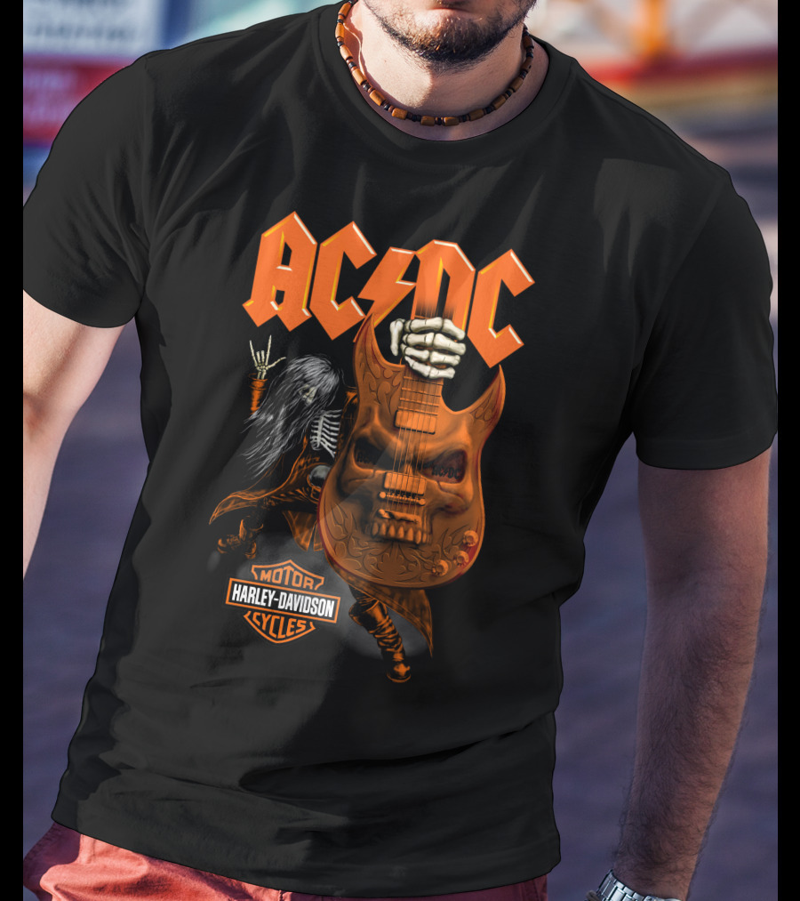 Acdc Harley Davidson Skeleton Guitarist Rock Icon T-Shirt