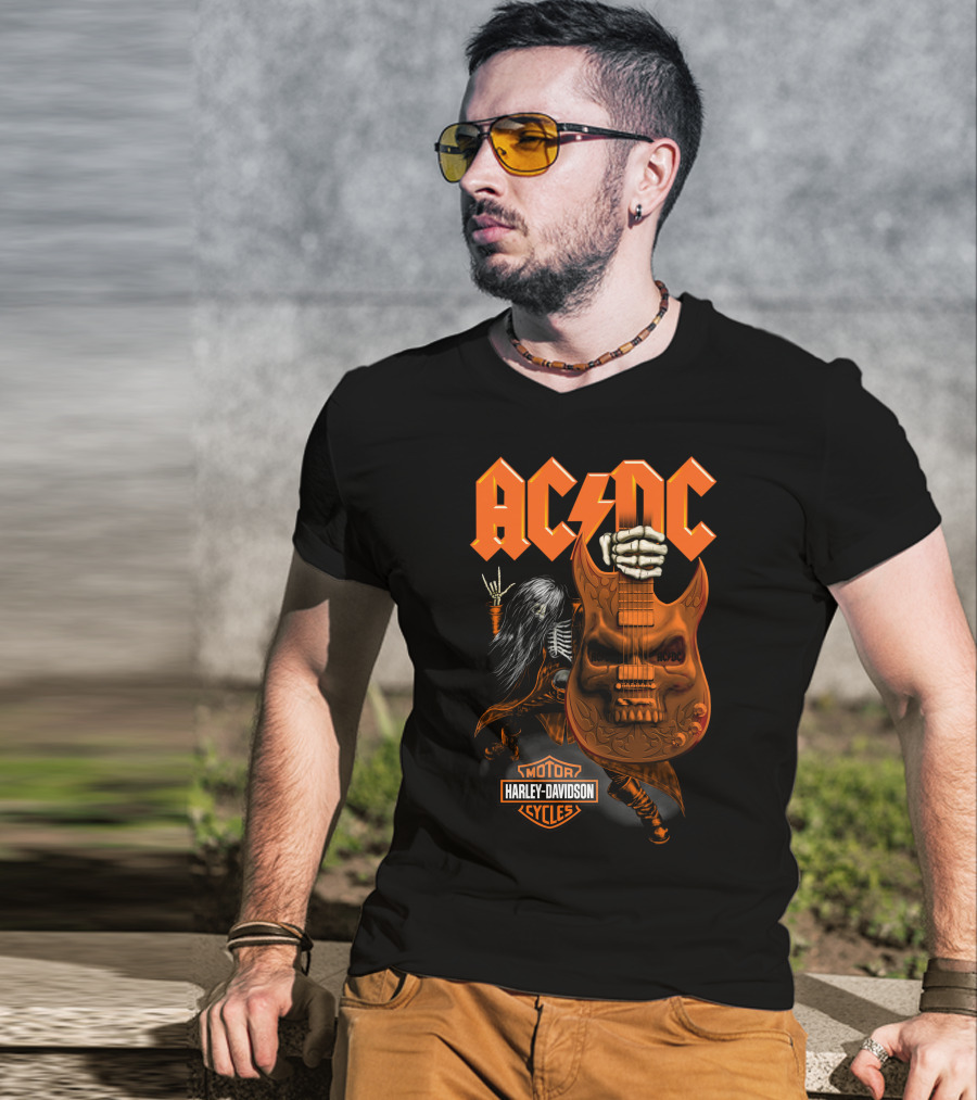 Acdc Harley Davidson Skeleton Guitarist Rock Icon T-Shirt
