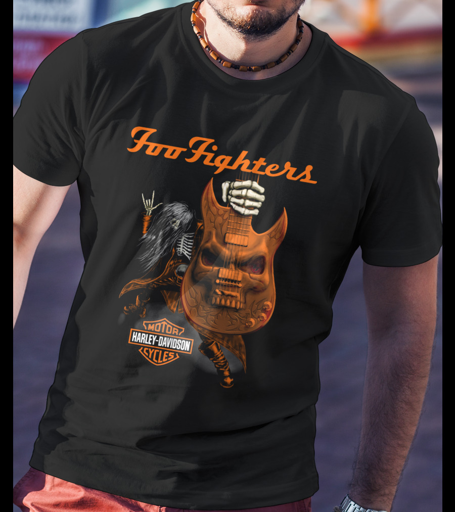 Foo Fighters Harley Davidson Skull Guitar T-Shirt
