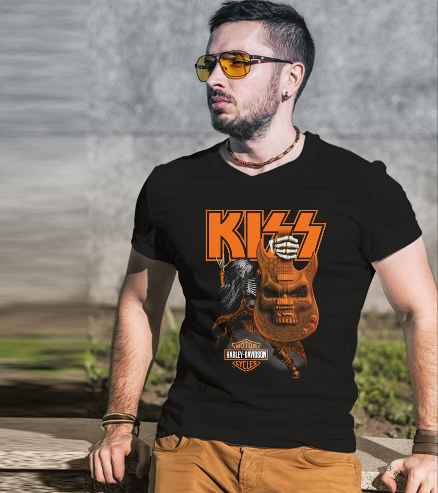 Kiss Harley Davidson Skeleton Guitar T-Shirt