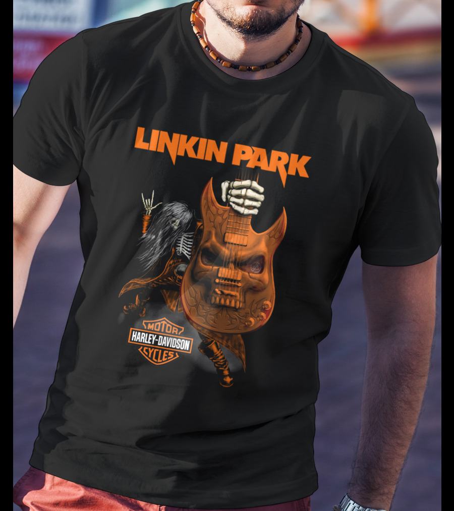 Linkin Park Harley Davidson Skeleton Guitar Monster T-Shirt