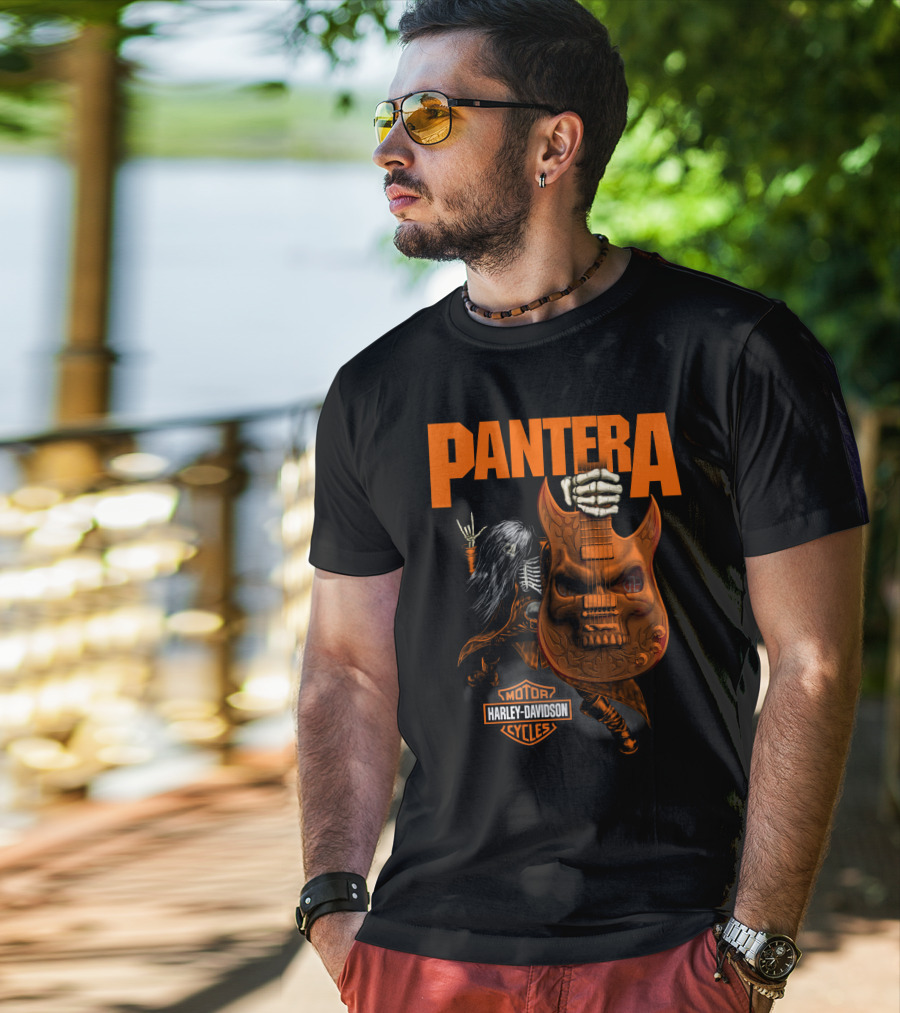 Pantera Harley Davidson Cycles Skeleton Guitar T-Shirt
