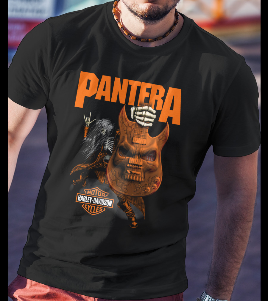 Pantera Harley Davidson Cycles Skeleton Guitar T-Shirt
