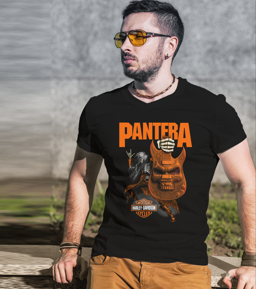 Pantera Harley Davidson Cycles Skeleton Guitar T-Shirt