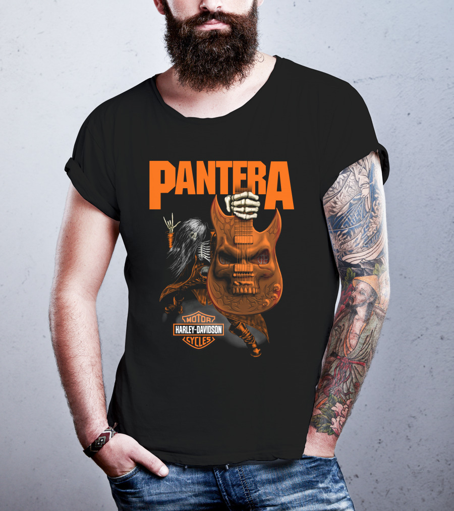Pantera Harley Davidson Cycles Skeleton Guitar T-Shirt