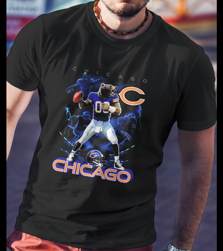 Chicago Bears Football Player Bear With Ball And Helmet T-Shirt