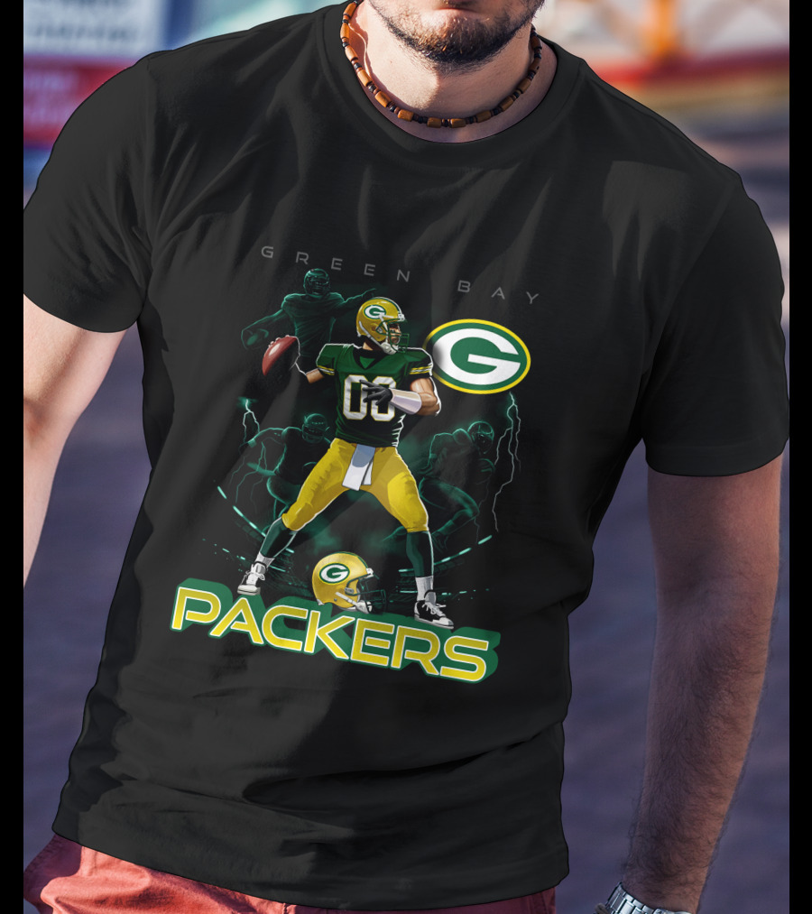 Green Bay Packers Quarterback Action And Helmet T-Shirt
