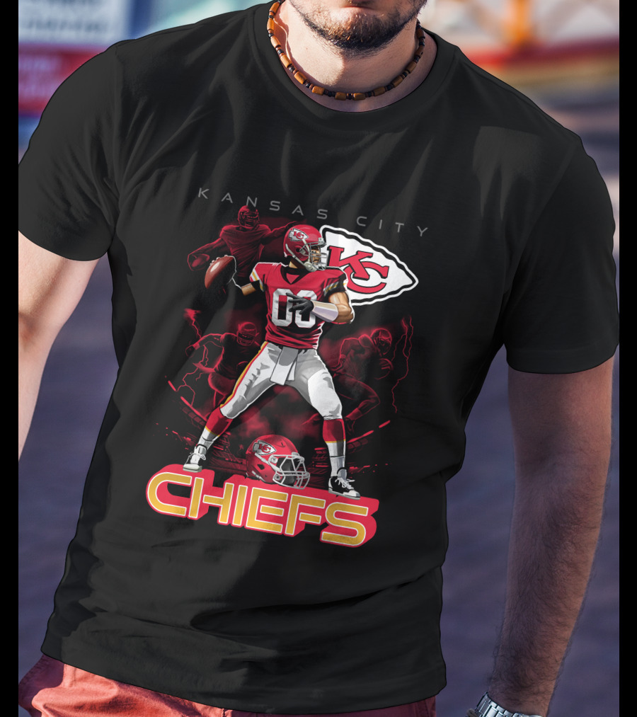 Kansas City Chiefs Football Player With Kc Helmet T-Shirt