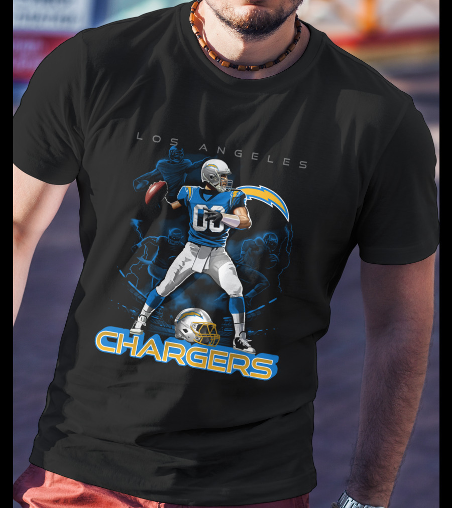 Los Angeles Chargers Football Player With Helmet And Lightning Bolt T-Shirt