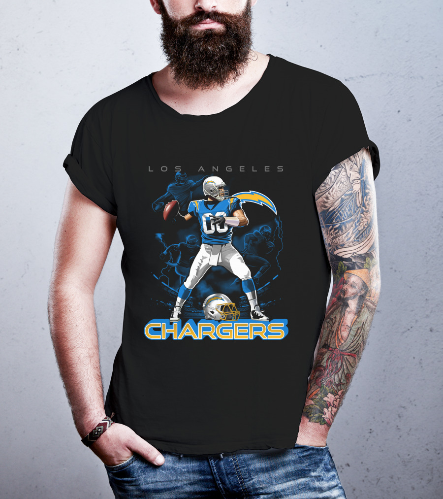 Los Angeles Chargers Football Player With Helmet And Lightning Bolt T-Shirt