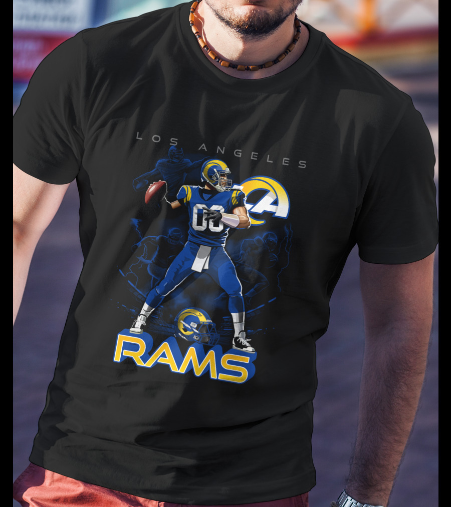 Los Angeles Rams Football Quarterback Player With Helmet And Ball T-Shirt