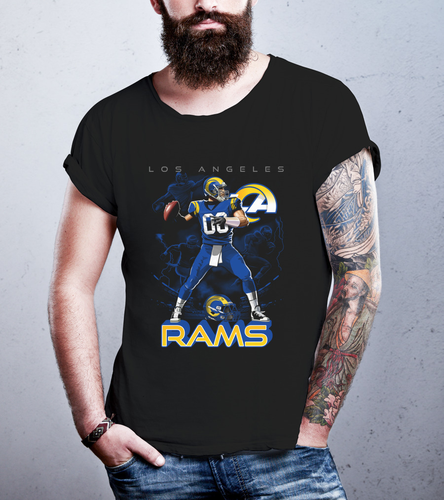 Los Angeles Rams Football Quarterback Player With Helmet And Ball T-Shirt