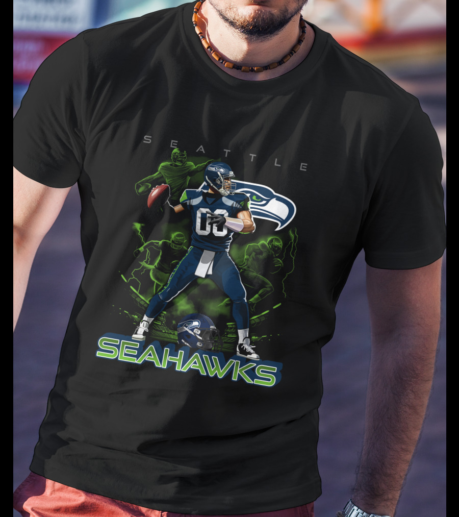 Seattle Seahawks 03 Football Player With Helmet And Neon Green Accents T-Shirt