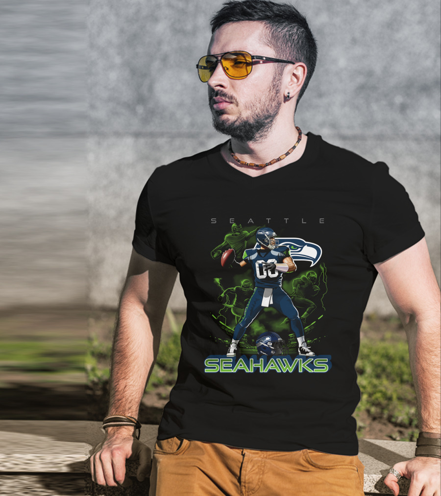 Seattle Seahawks 03 Football Player With Helmet And Neon Green Accents T-Shirt